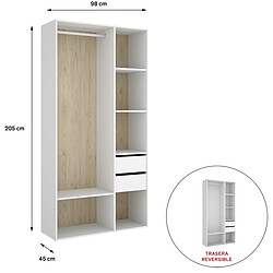 Avis Pegane Armoire, meuble de rangement avec 2 tiroirs coloris chêne naturel, blanc - Longueur 98 x Profondeur 45 x Hauteur 205 cm