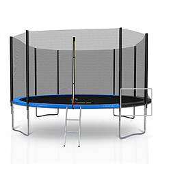 Play4Fun Trampoline de Jardin Deluxe 14FT ø427cm Réversible Bleu / Noir - Pack trampo Extérieur avec Echelle, Filet de sécurité pas cher