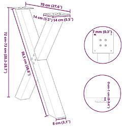 vidaXL Pieds de table à manger forme de X 3 pcs 70x(72-73) cm acier pas cher