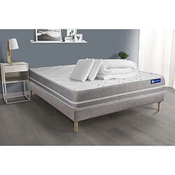 ACTISOM Pack prêt à dormir matelas Ressorts ensachés ACTIFLEX TOUCH 140x190 3zones confort + sommier KIT gris + 2 oreillers +couette