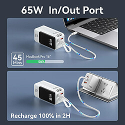 SANAG Batterie Externe Usb C 65W, Power Bank Charge Rapide, Chargeur Externe Batterie Ordinateur Portable Avec Câbles Intégrés, Voyage Accessoires Pour Iphone 16 15 14 13 12 Pro , Samsung, Macbook, Ipad