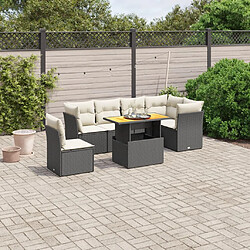 vidaXL Salon de jardin 7 pcs avec coussins noir résine tressée