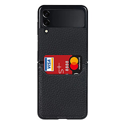 Coque en cuir véritable texture litchi avec porte-carte noir pour votre Samsung Galaxy Z Flip3 5G