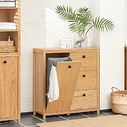 SoBuy BZR97-N Armoire à Linge avec Sac à Linge, Meuble Bas, Commode, Armoire Toilette avec 3 Tiroirs et 1 Panier à Linge