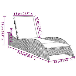 vidaXL Chaise longue avec coussin gris clair 60x205x73 cm poly rotin pas cher