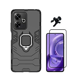 Kit De Film En Verre Trempé À Couverture Complète 5D + Couverture De Défenseur Militaire 3X1 + Support De Voiture Magnétique Renforcé Phonecare Compatible avec Xiaomi Poco M6 4G - Noir