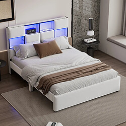 ComfortXL Lit plat 140x200 cm avec LED et rangements, beige