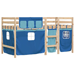 Vidaxl Lit mezzanine enfants et rideaux bleu 90x200cm bois pin massif