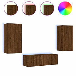 Maison Chic Lot de 3 Meuble TV muraux, Banc TV avec lumières LED pour salon, Meuble de rangement chêne marron -GKD55919