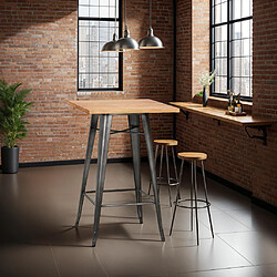 Alterego Table haute style industriel 'GRAMY' en bois foncé et pieds en métal gris - 70x70 cm