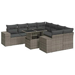 vidaXL Salon de jardin 9 pcs avec coussins gris résine tressée