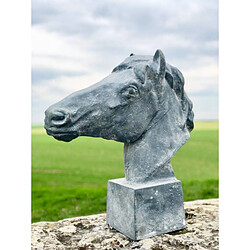 L'Héritier Du Temps Grande Statue de Cheval Tête ou Buste de Cheval Tête de Pilastre ou Colonne en Fonte Grise 20x56x59cm