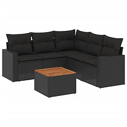 vidaXL Salon de jardin 6 pcs avec coussins noir résine tressée