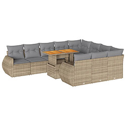 vidaXL Salon de jardin 11 pcs avec coussins beige résine tressée