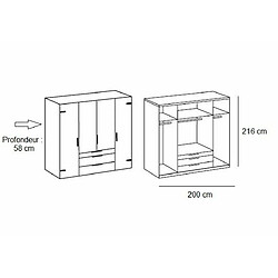 Acheter Inside 75 Armoire PORTLAND style industriel 200 cm 4 portes chêne poutre graphite