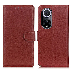 Etui en PU texture litchi, anti-rayures, antichoc avec support marron pour votre Honor 50