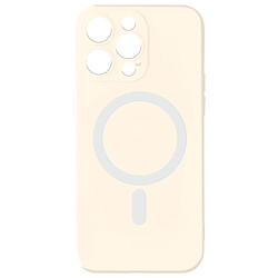 Avizar Coque Magsafe pour iPhone 15 Pro Max Silicone Soft-touch Mag Cover Blanc cassé