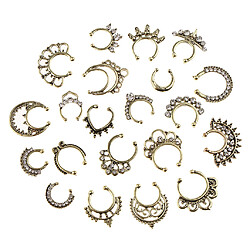 21 pièces cristal faux septum clicker nez anneau non-piercing antique bronze