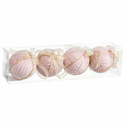 BigBuy Christmas Boules de Noël Rose Polyfoam Tissu 8 x 8 x 8 cm (4 Unités)