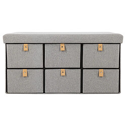 Pouf Pliant doublé gris 6 Tiroirs - L. 76,5 x l. 38 x H. 38 cm -PEGANE-