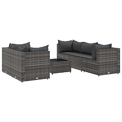 vidaXL Salon de jardin 6 pcs avec coussins Gris Résine tressée