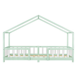 Lit d'Enfant Forme Maison avec Grille de Protection Treviolo 200 x 90 cm Menthe Blanc Mat Laqué [en.casa] pas cher