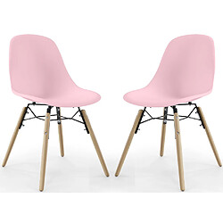 ICONIK INTERIOR Chaise de Salle à Manger - Design Scandinave - Pieds en Bois - Lot de 2 - Skögur Rose pâle