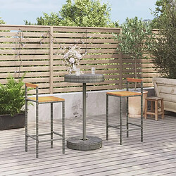 Maison Chic Table de bar et chaises d'extérieur 3 pcs,Ensemble de bar de jardin pour relax gris poly rotin/bois massif acacia -GKD300950