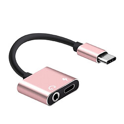 Wewoo Adaptateur USB-C / Type-C vers Jack 3.5mm Aux + USB-C / Type C pour écouteurs Chargeur Câble audio Mi 8 Lite A2 L1130 rose