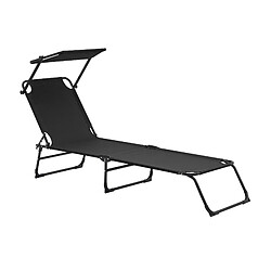 Helloshop26 Lot de 2 transats pliable 190 cm avec toiture pare-soleil de relax acier noir 03_0004513