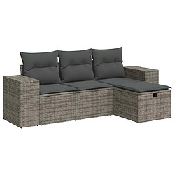 vidaXL Salon de jardin 4 pcs avec coussins gris résine tressée