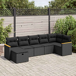 vidaXL Salon de jardin 7 pcs avec coussins noir résine tressée