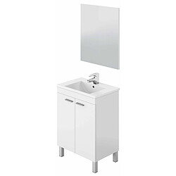 Pegane Meuble salle de bain Sous-vasque 60 cm avec 2 portes + Miroir coloris blanc brillant - H80 x Longueur 60 x Profondeur 45 cm