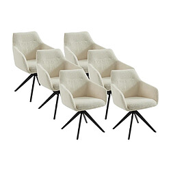 Vente-Unique Lot de 6 chaises pivotantes avec accoudoirs - Tissu bouclette et métal noir - Blanc - MUSE