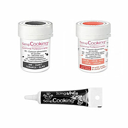 Scrapcooking 2 colorants alimentaires corail-noir + Stylo glaçage noir