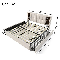 KOMHTOM Lit adulte avec chargement sans fil USB C& 4 tiroirs , lit rembourré cadre de lit 160x200cm,sommier à lattes en bois beige velours (avec matelas) pas cher