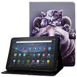 Etui en PU magnétique avec support et porte-cartes pour votre Amazon Fire HD 10 Plus (2021) - Chat et ours