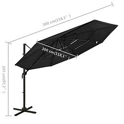 vidaXL Parasol de jardin à 4 niveaux avec mât en aluminium noir 3x3 m pas cher