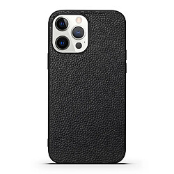 Coque en TPU + cuir véritable texture litchi, antichoc noir pour votre Apple iPhone 13 Pro 6.1 pouces