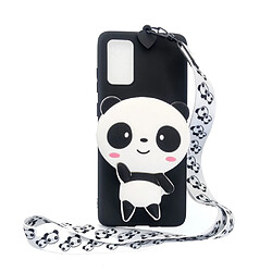 Coque en TPU + Silicone Porte-monnaie en forme d'animal de dessin animé 3D souple avec sangle de cou panda/noir pour votre Samsung Galaxy A41 (Global Version)