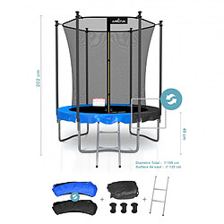 Jump4Fun Trampoline extérieur Classique ø185 cm- 6FT- Filet intérieur, Matelas de protection réversible et Echelle