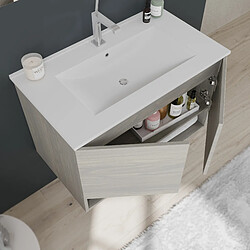 Kiamami Valentina MEUBLE DE SALLE DE BAIN SUSPENDU 80CM AVEC PORTES ET COMPARTIMENT OUVERT EN CHÊNE GRIS | VENEZIA