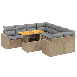 vidaXL Salon de jardin avec coussins 9 pcs beige résine tressée