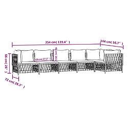 vidaXL Salon de jardin avec coussins 6 pcs blanc acier pas cher