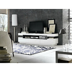 Avis Inside 75 Meuble TV design LYRA 3 tiroirs et niches structure laquée blanc brillant et gris