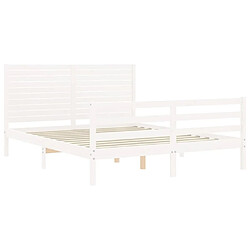 Maison Chic Cadre/structure de lit avec tête de lit pour adulte - Lit Moderne Chambre blanc 160x200 cm bois massif -MN52520 pas cher