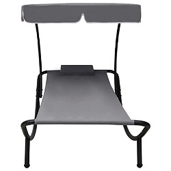 Avis Helloshop26 Lit de repos transat chaise longue d'extérieur 200 cm avec auvent et oreiller gris 02_0012006