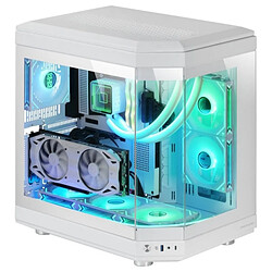 Mars Gaming MC-3T Boîtier Gaming Premium - Trois Panneaux en Verre Trempé - Montage GPU Vertical - Jusqu'à 10 Ventilateurs - USB-C et USB 3.0 - Blanc