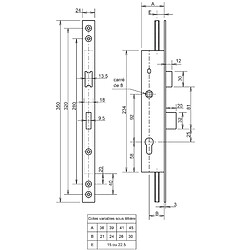 Serrure 3 points coffre 92MTX T7/36 T24 - METALUX - F1T7360200