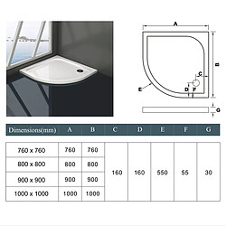 Acheter Receveur de douche 90x90x3cm 1/4 de rond